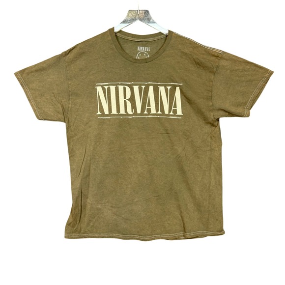 Nirvana T Shirt Mens XL Olive Green Band Tee Smiley‎ Face Graphic Print NWOT - Picture 1 of 10